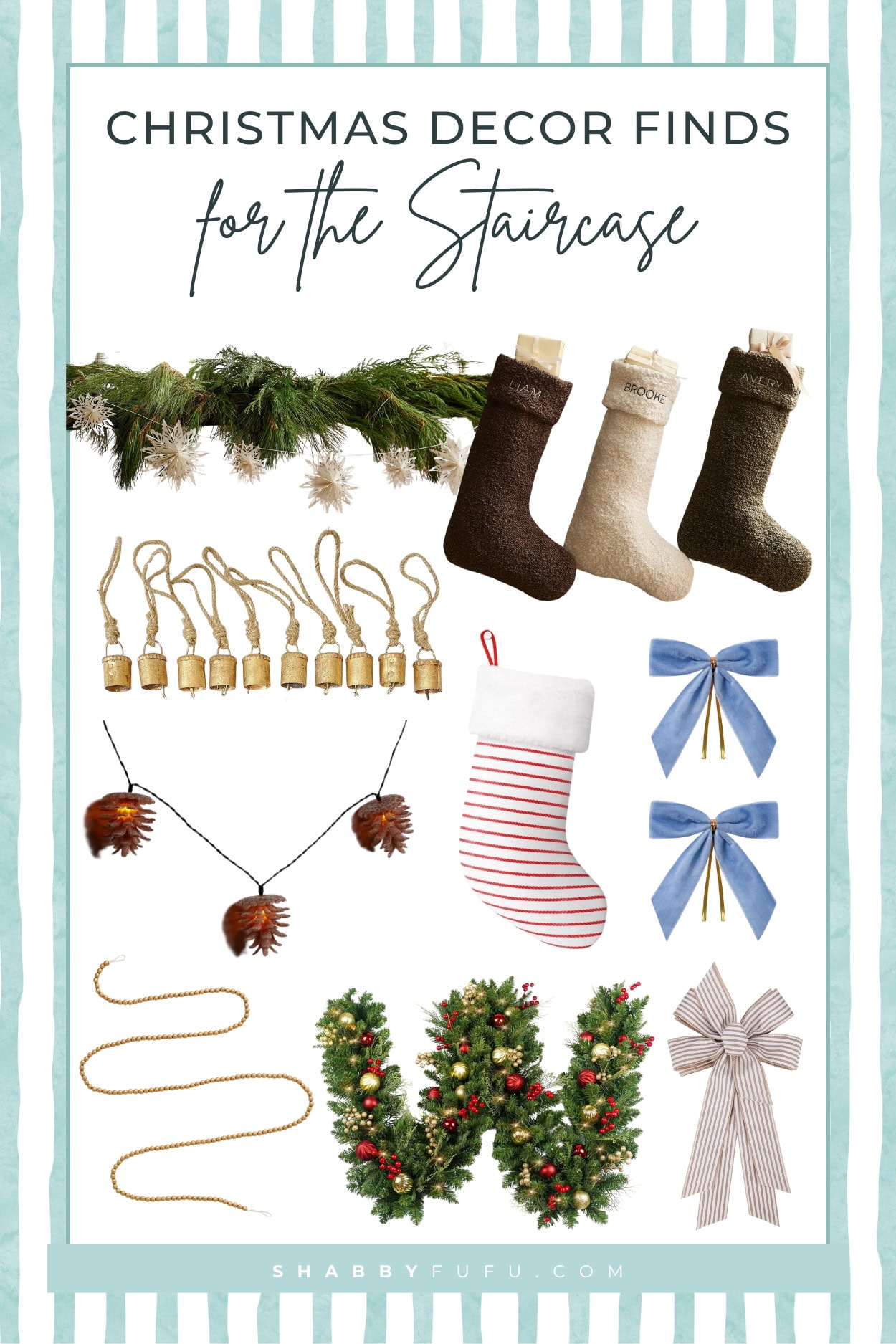 Pinterest Pin featuring Christmas wonderland staircase decor finds