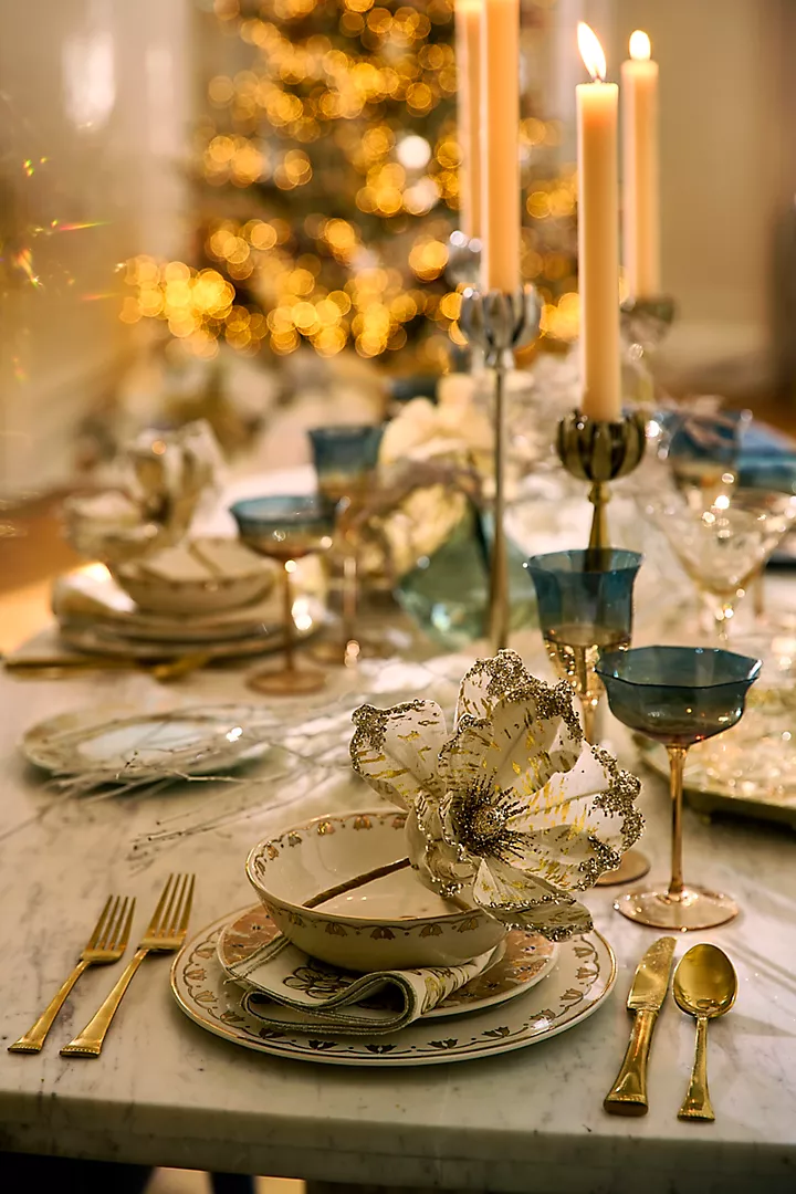 Christmas tablescape idea in a glam traditional style