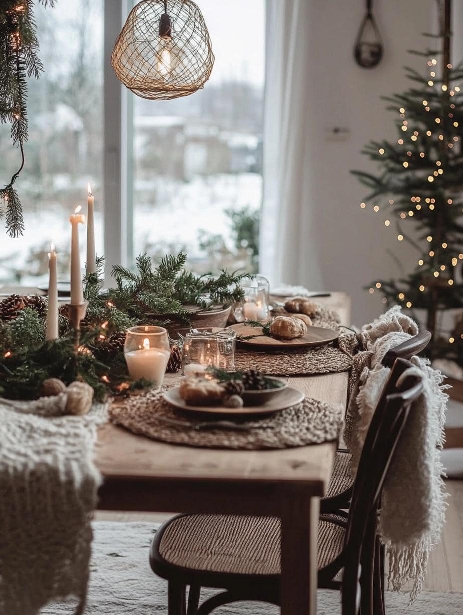 Christmas tablescape idea in a glam rustic style