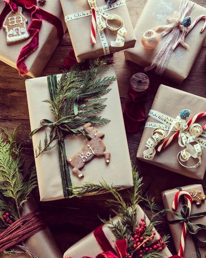 Example of the Gift Wrapping Aesthetic Trend featuring DIY organic style