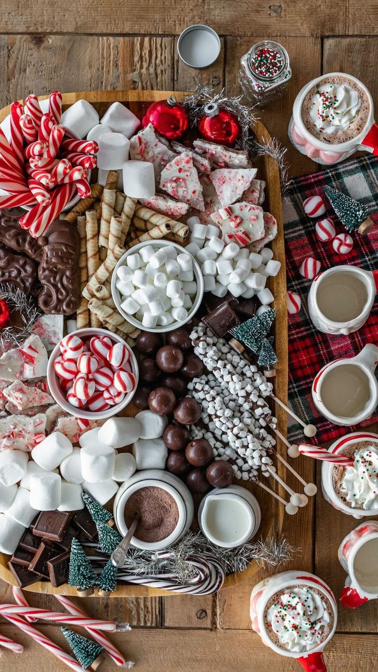 Holiday movie night ideas featuring a Christmas themed snack bar for movie nights