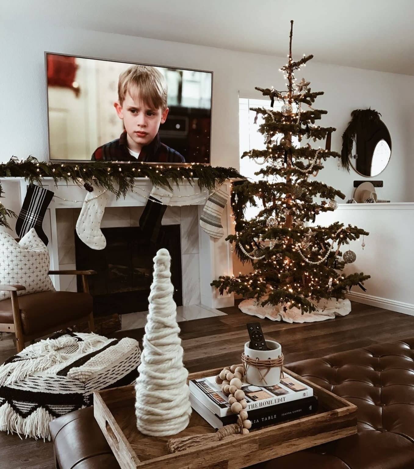 Holiday movie night ideas featuring a Christmas themed living room