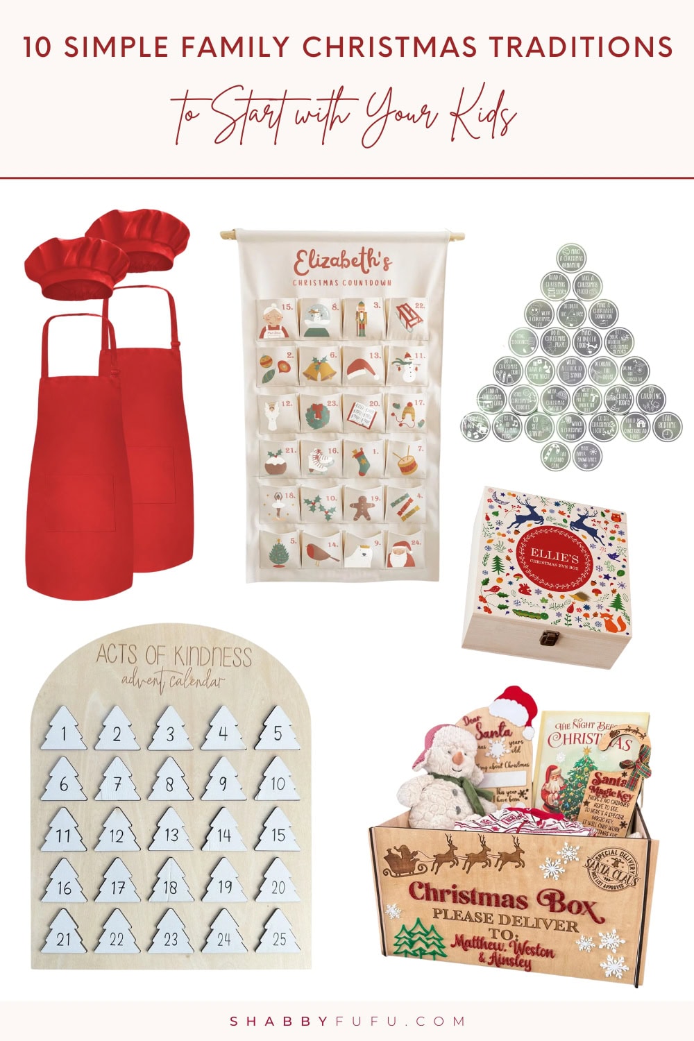 Collage Pinterest graphic featuring products for creating new family christmas traditions