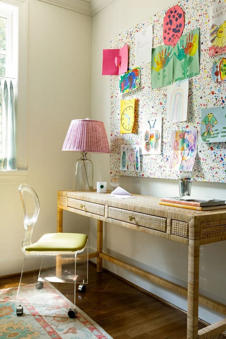 Ideas to display your kids' holiday artwork around the home featuring child's bedroom in traditional whimsical style