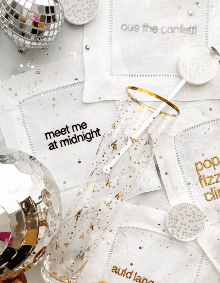 New Years center pieces idea featuring a mini disco ball centerpiece