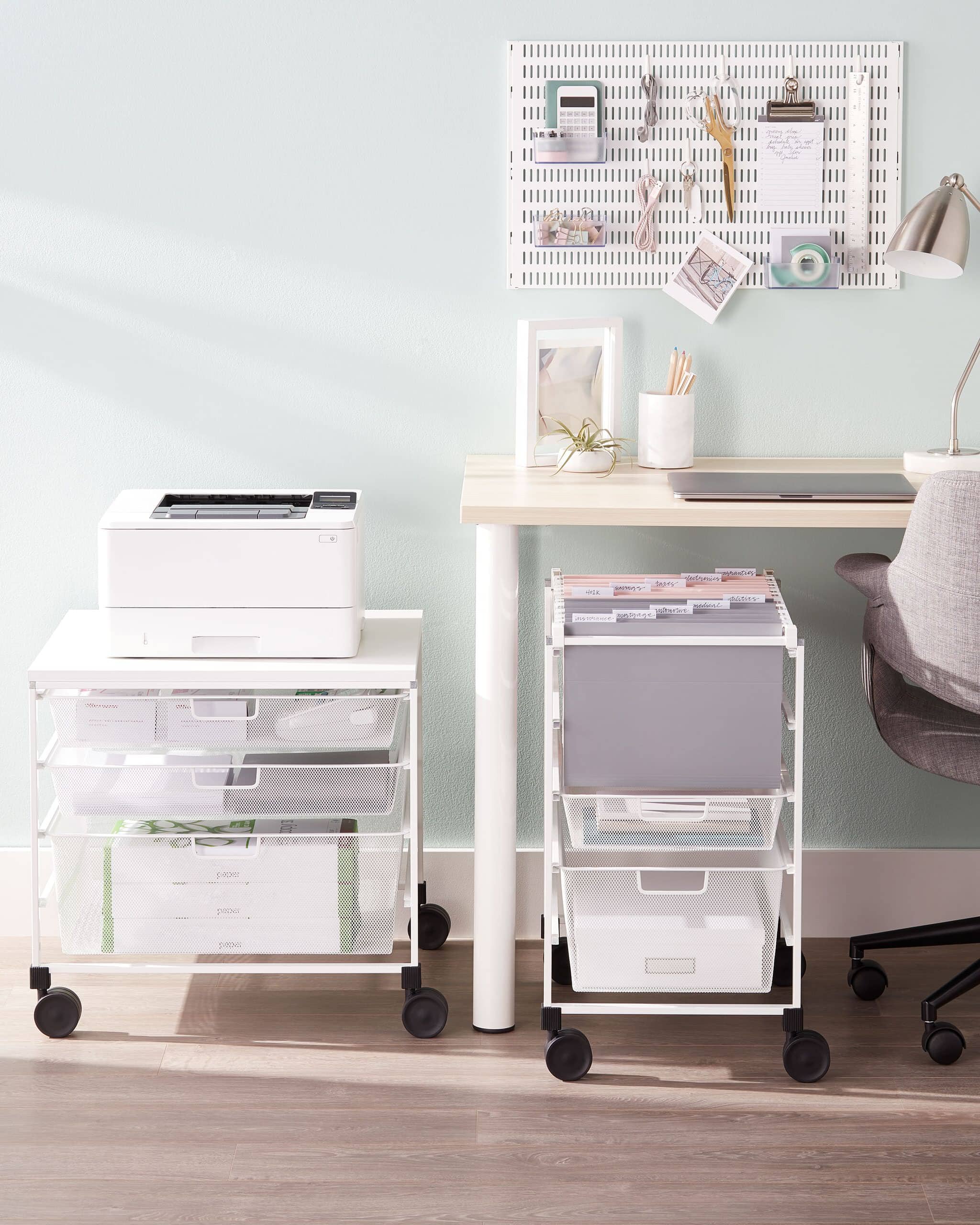 Declutter before new year idea featuring an organized modern home office