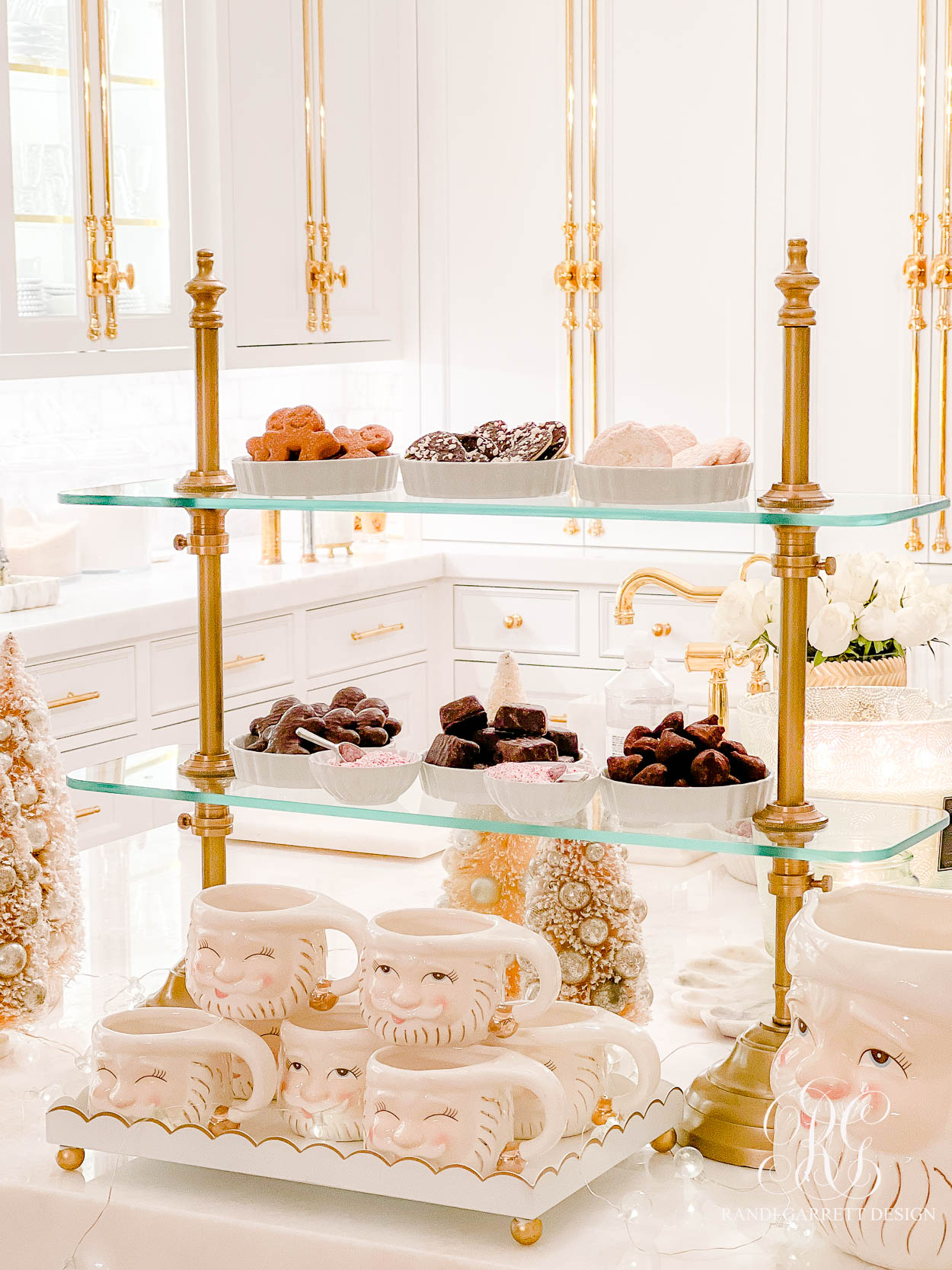 Set up of a hot chocolate bar for holiday party idea in chic neutral and mdoern style