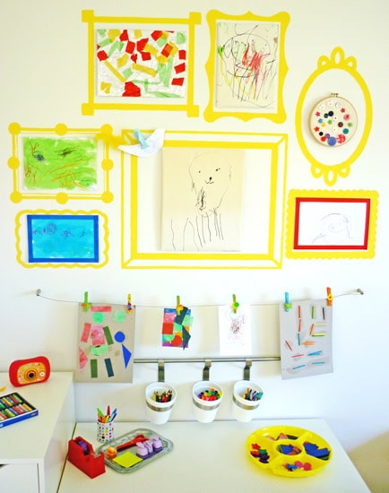 Ideas to display your kids' holiday artwork around the home featuring gallery wall