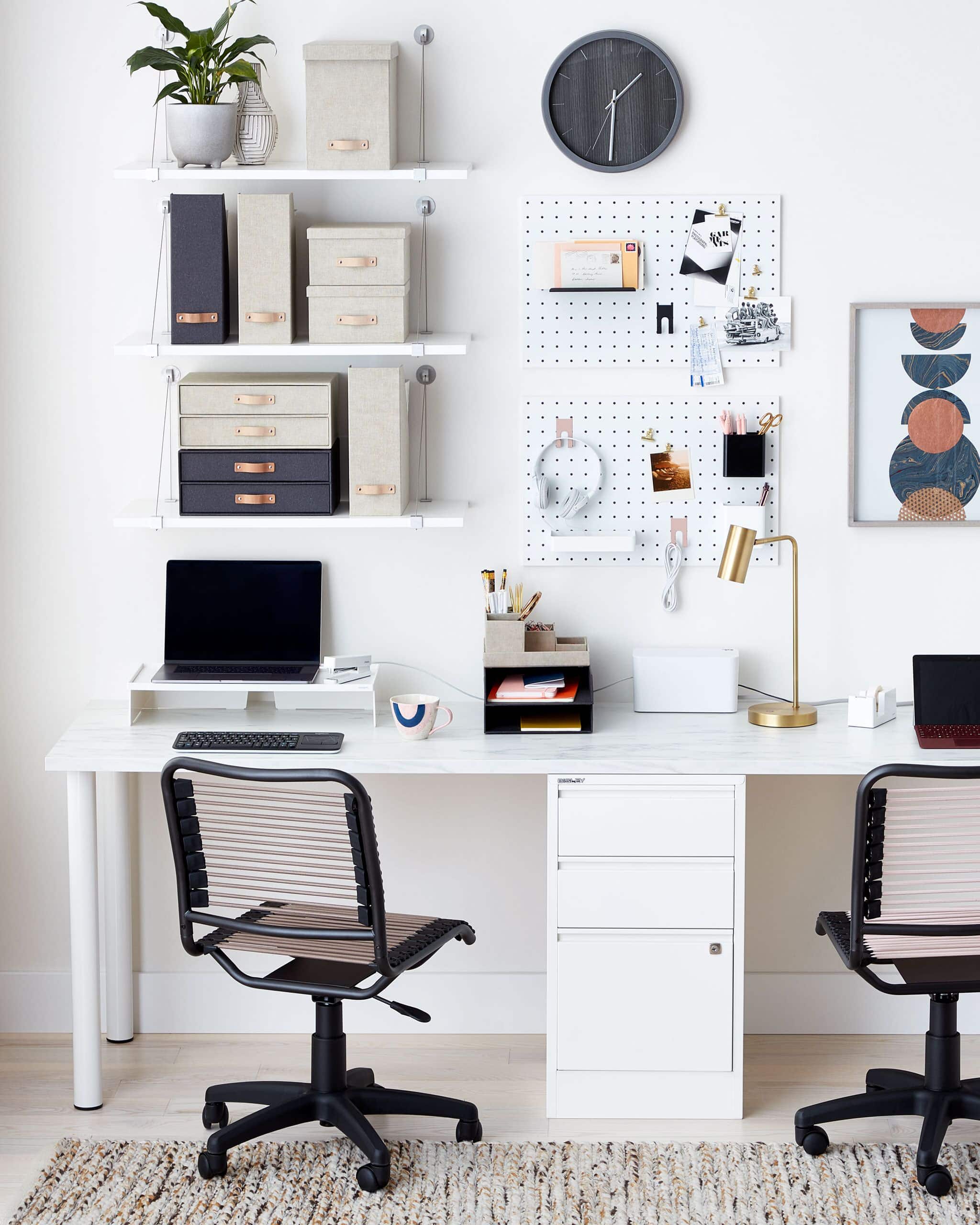 Declutter before new year idea featuring an organized modern home office