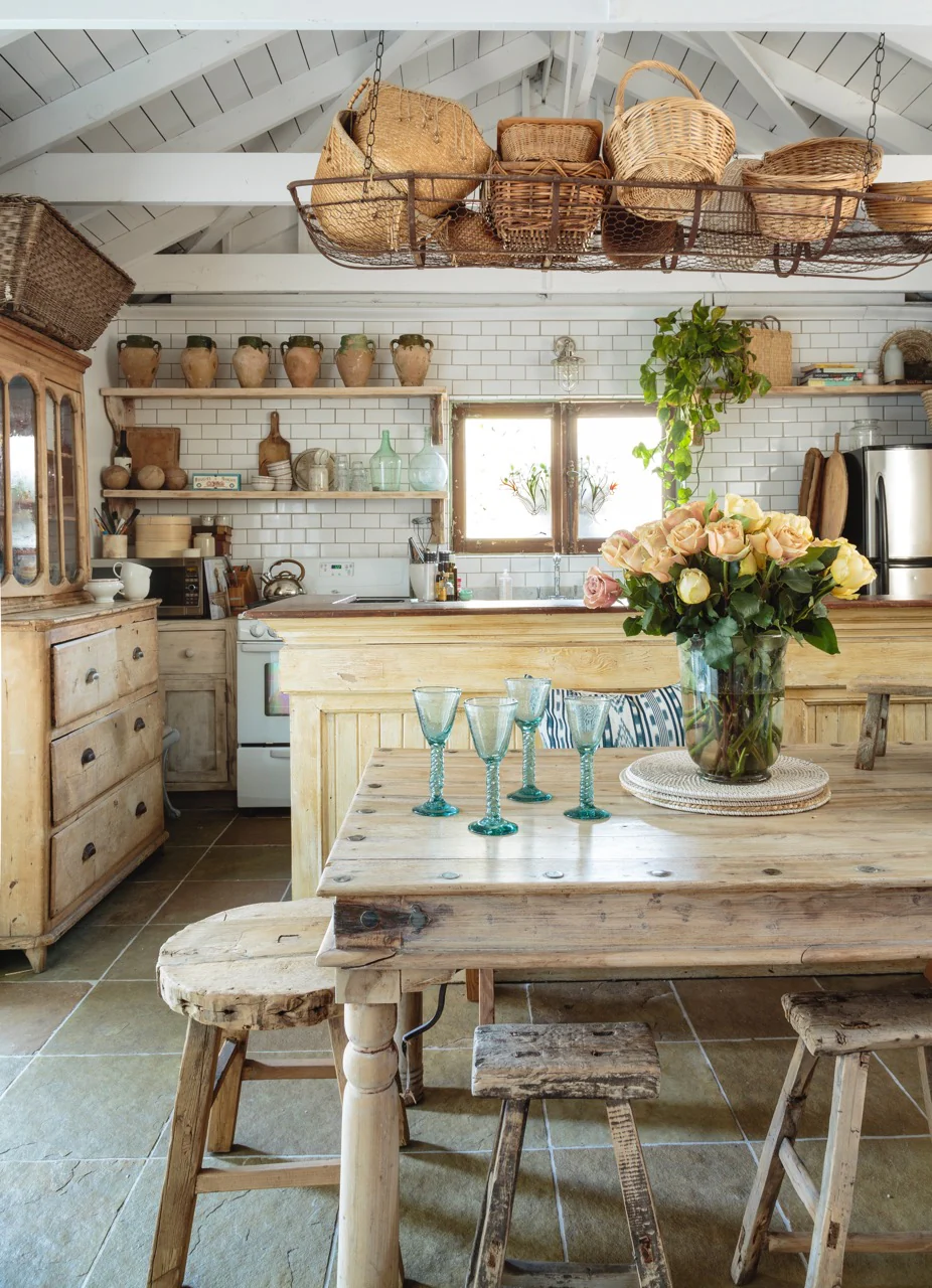 Decorating after Christmas idea featuring a modern farmhouse kitchen during winter in neutral tones