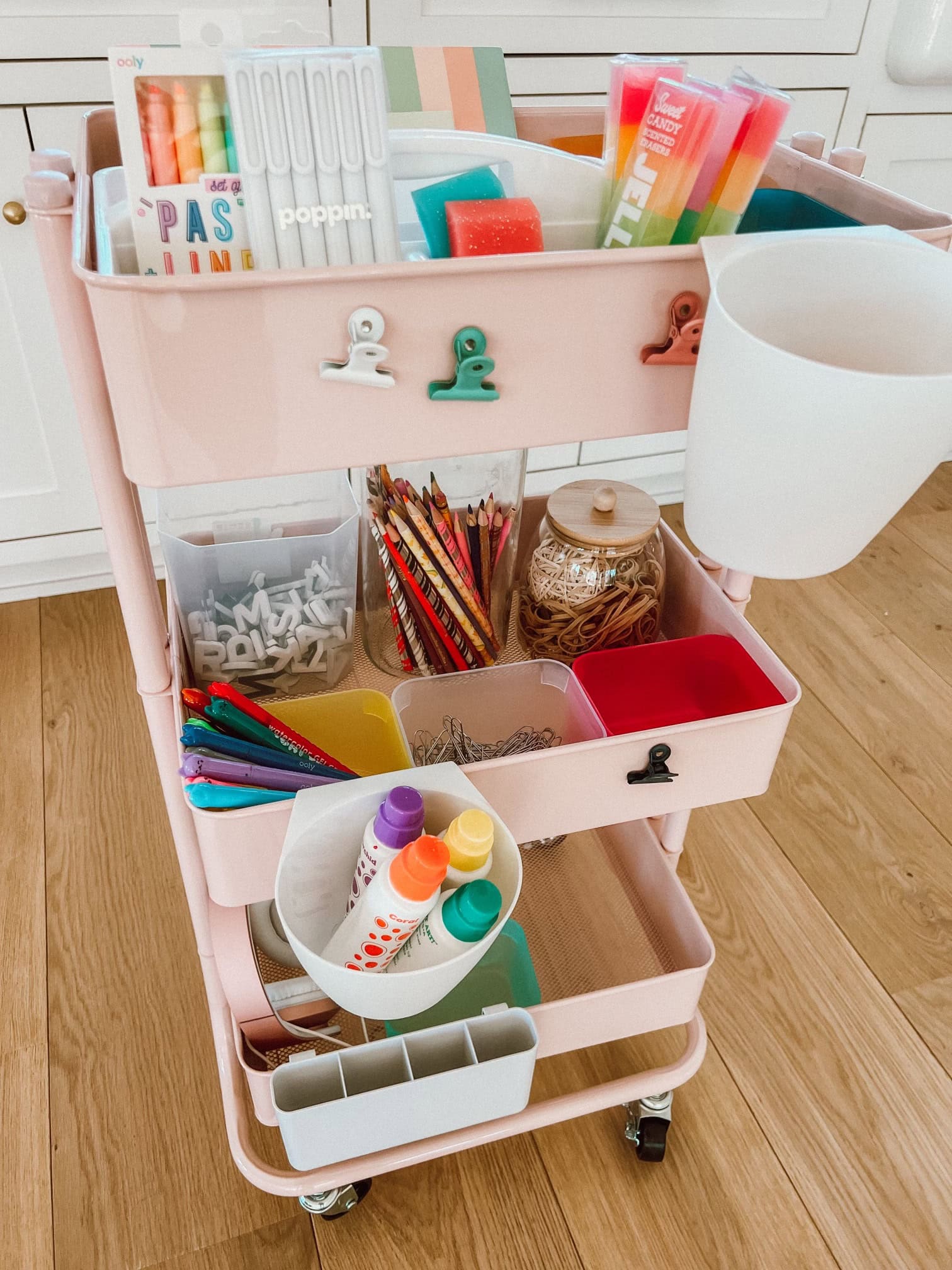 Declutter before new year idea featuring an pink cart for kids crafts