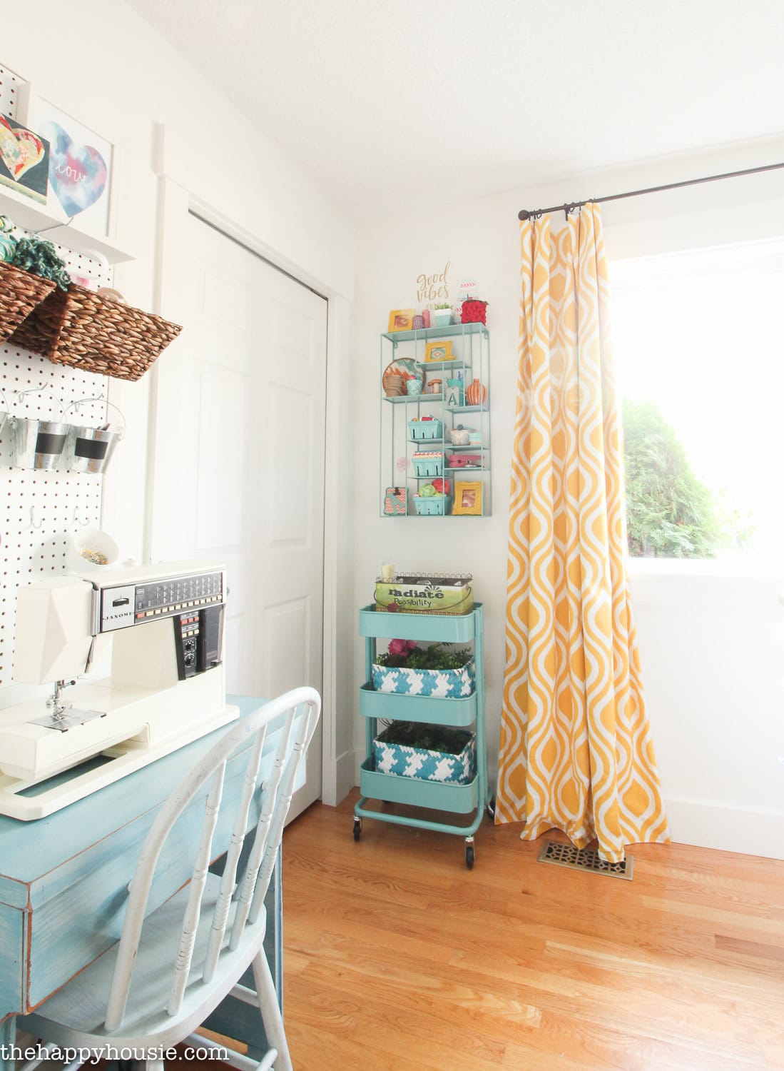 Declutter before new year idea featuring an organized modern craft room