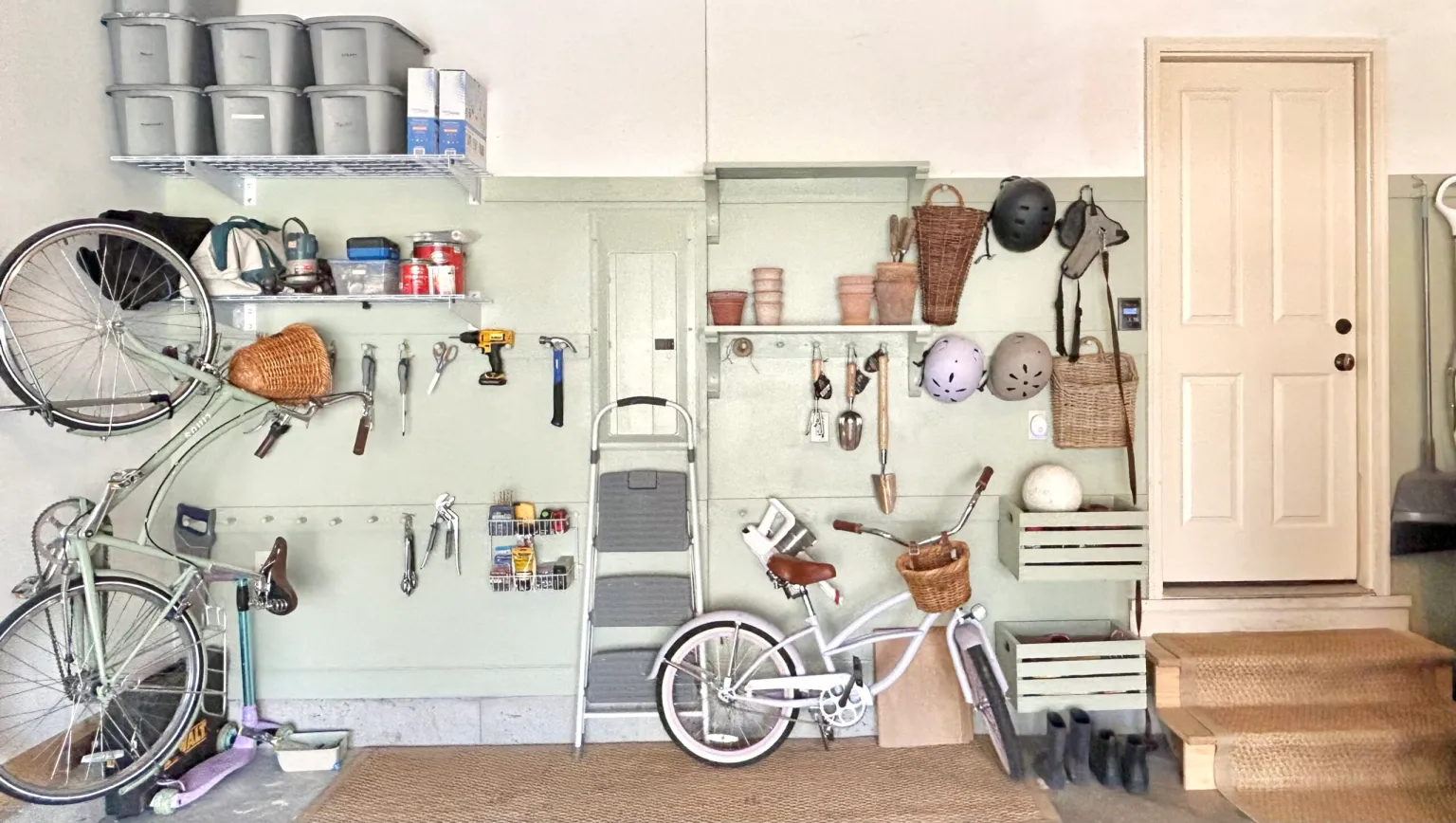 Declutter before new year idea featuring a garage wall storage solution