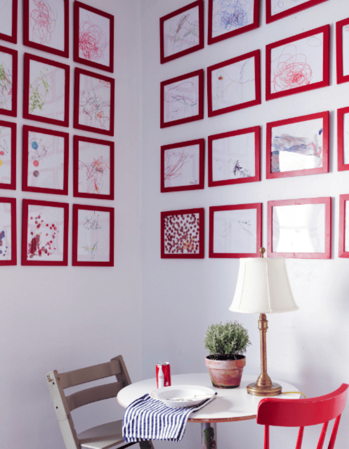Ideas to display your kids' holiday artwork around the home featuring gallery wall