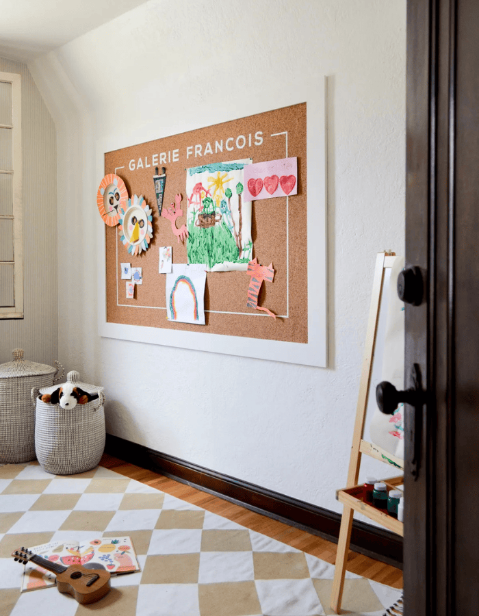 Ideas to display your kids' holiday artwork around the home featuring gallery wall