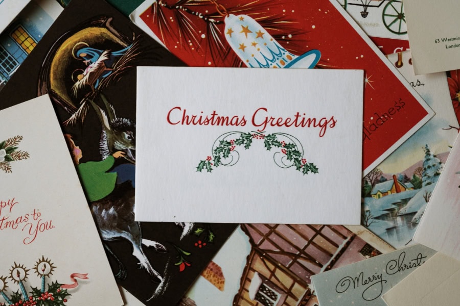 family Christmas traditions idea featuring Christmas cards