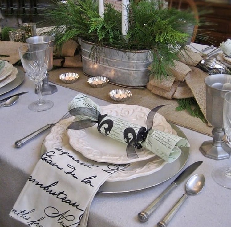 New Years center pieces idea featuring an straditional preppy centerpiece winter themed