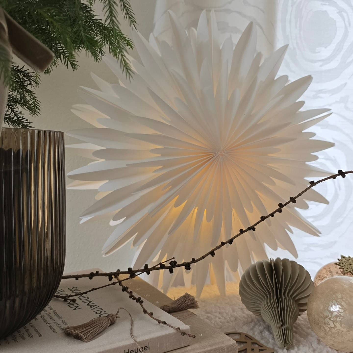 Decorating after Christmas idea featuring a winter decorative vignette