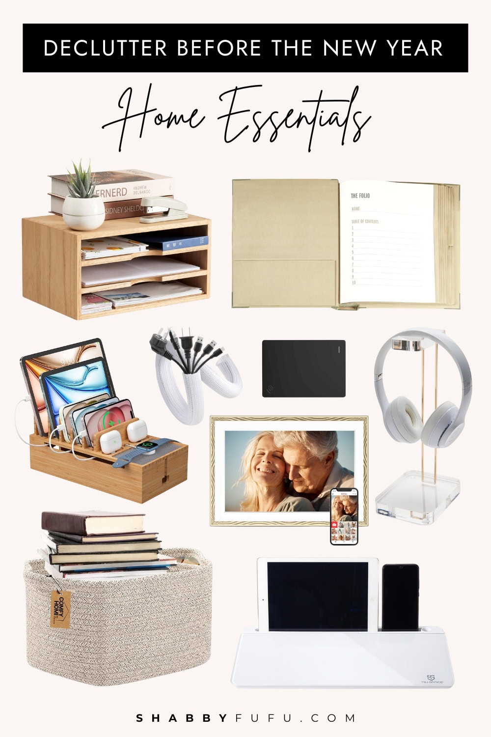 Declutter before new year ideas collage featuring home finds