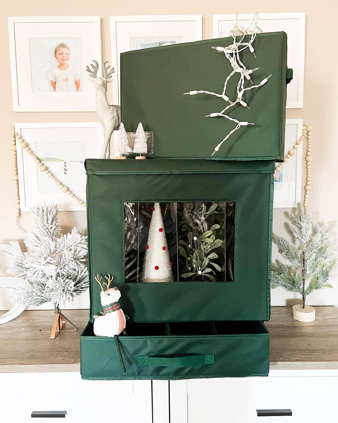 Holiday decor storage ideas featuring a boxes with Christmas decor