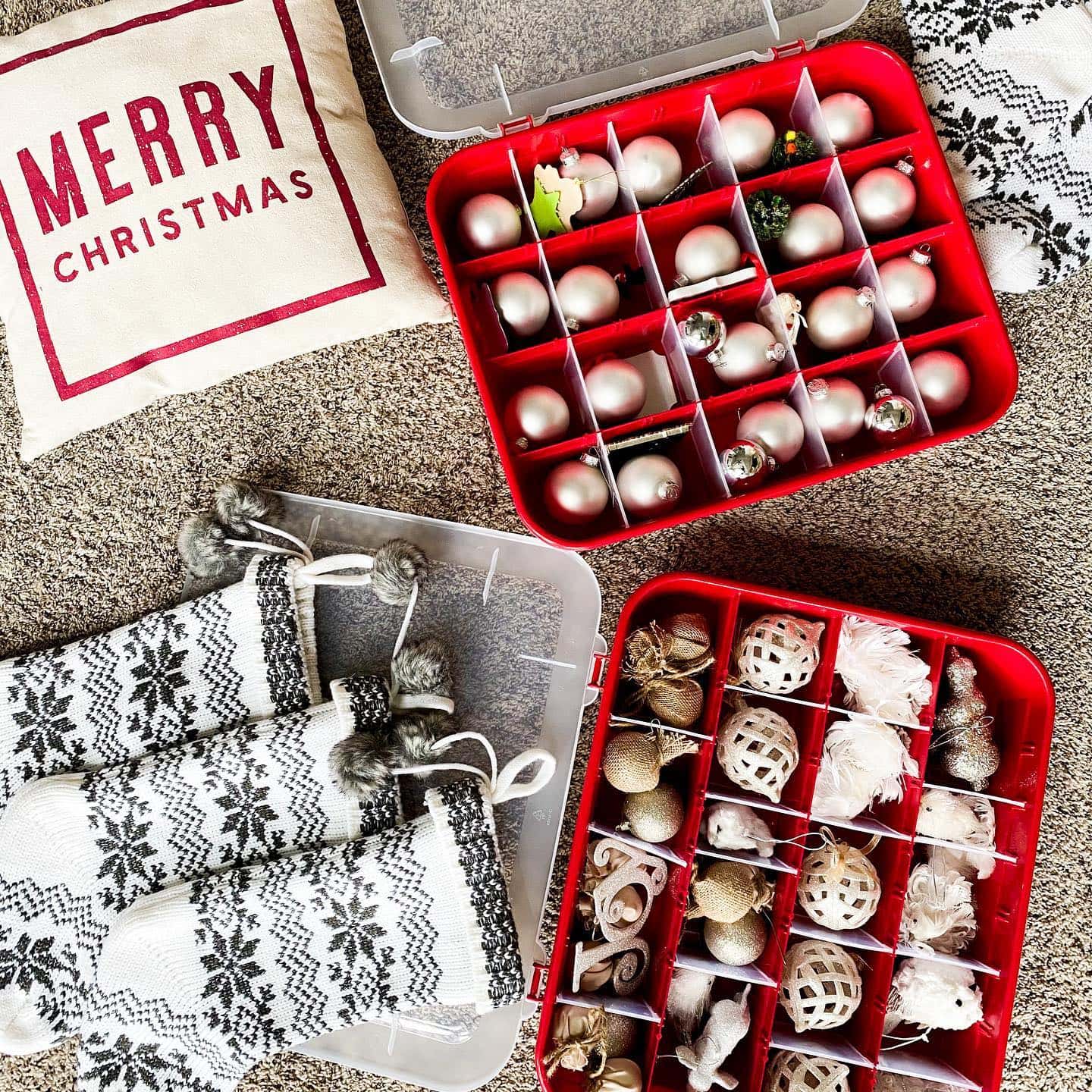 Holiday decor storage ideas featuring a boxes with Christmas decor