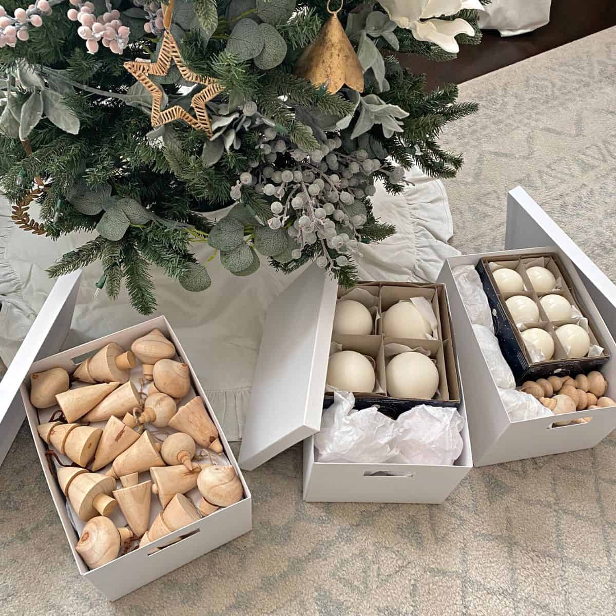 Holiday decor storage ideas featuring a boxes with Christmas decor