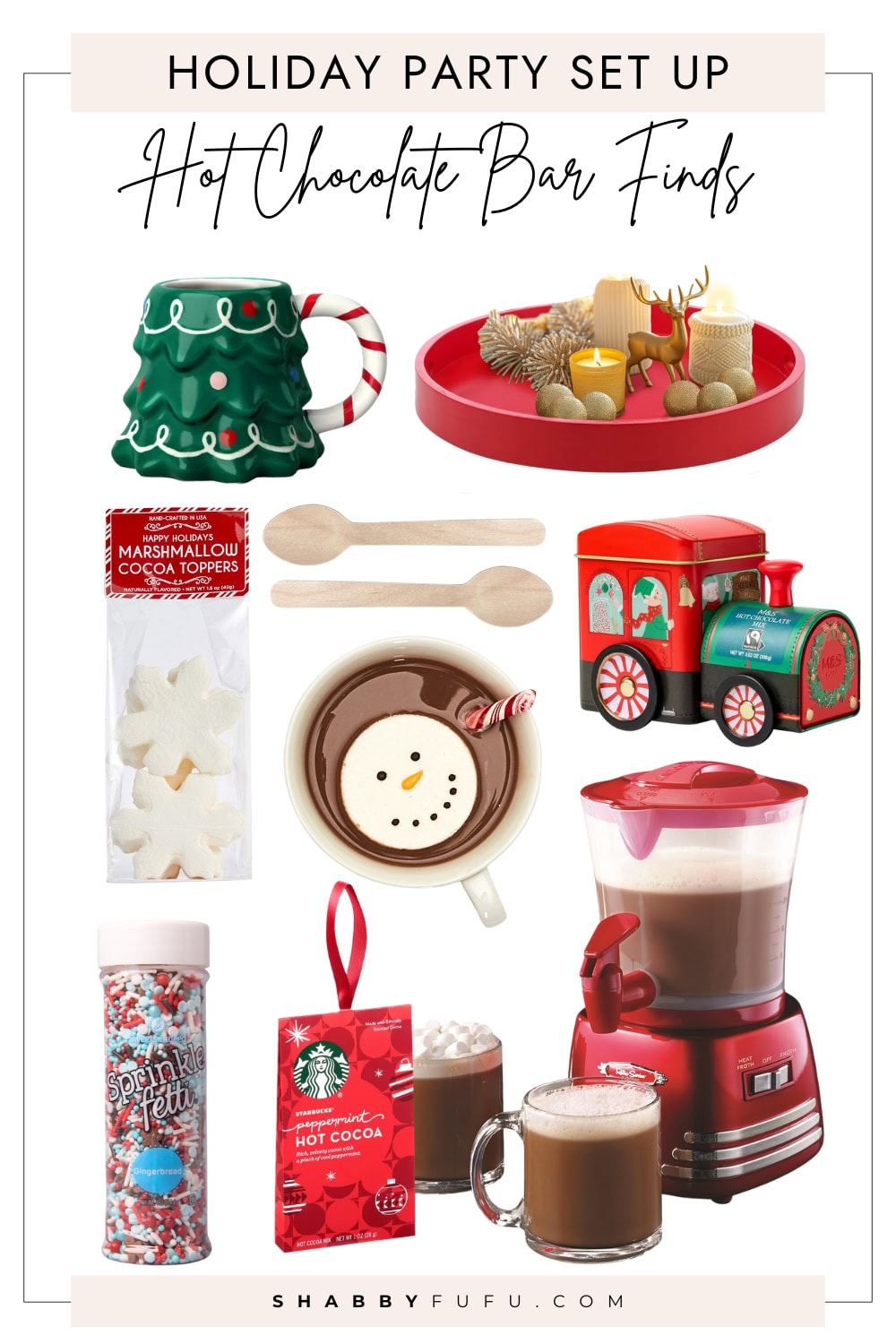 hot chocolate bar ideas collage featuring products and finds