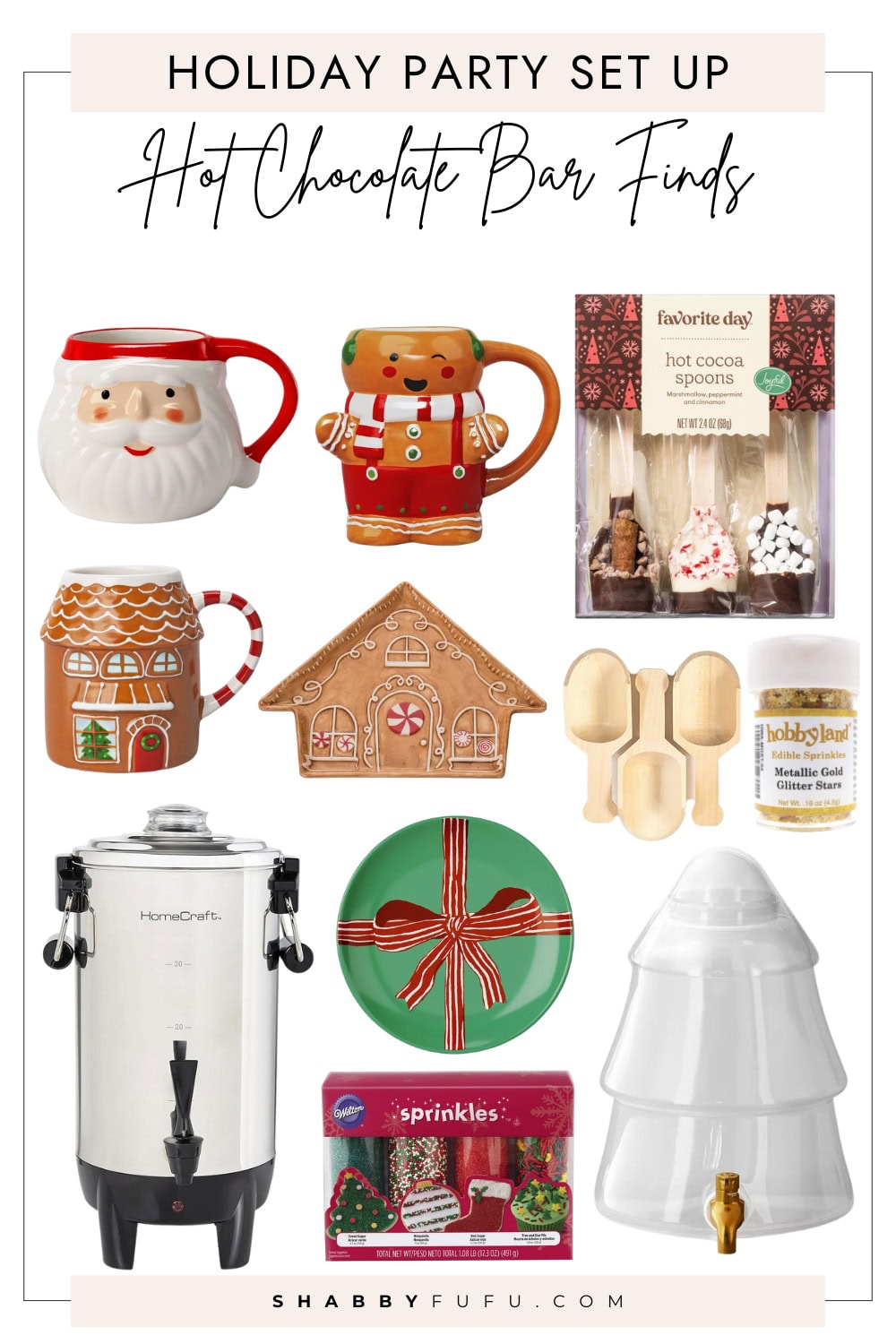hot chocolate bar ideas collage featuring products and finds