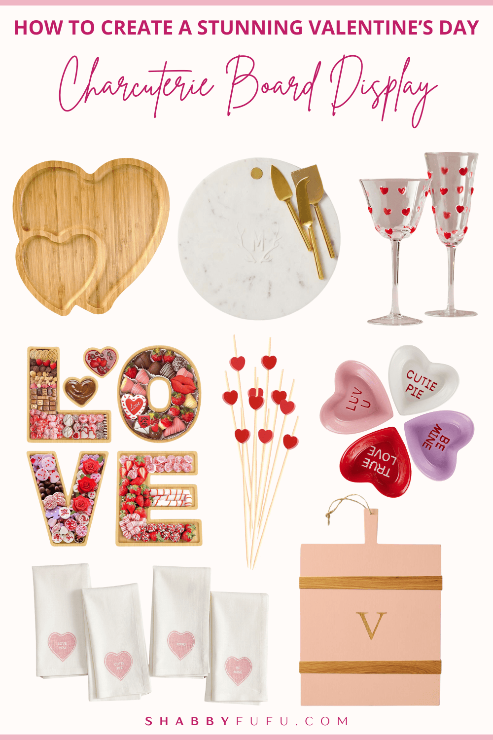 How to Create a Stunning Valentines Day Charcuterie Board Display Pinterest collage featuring decor finds