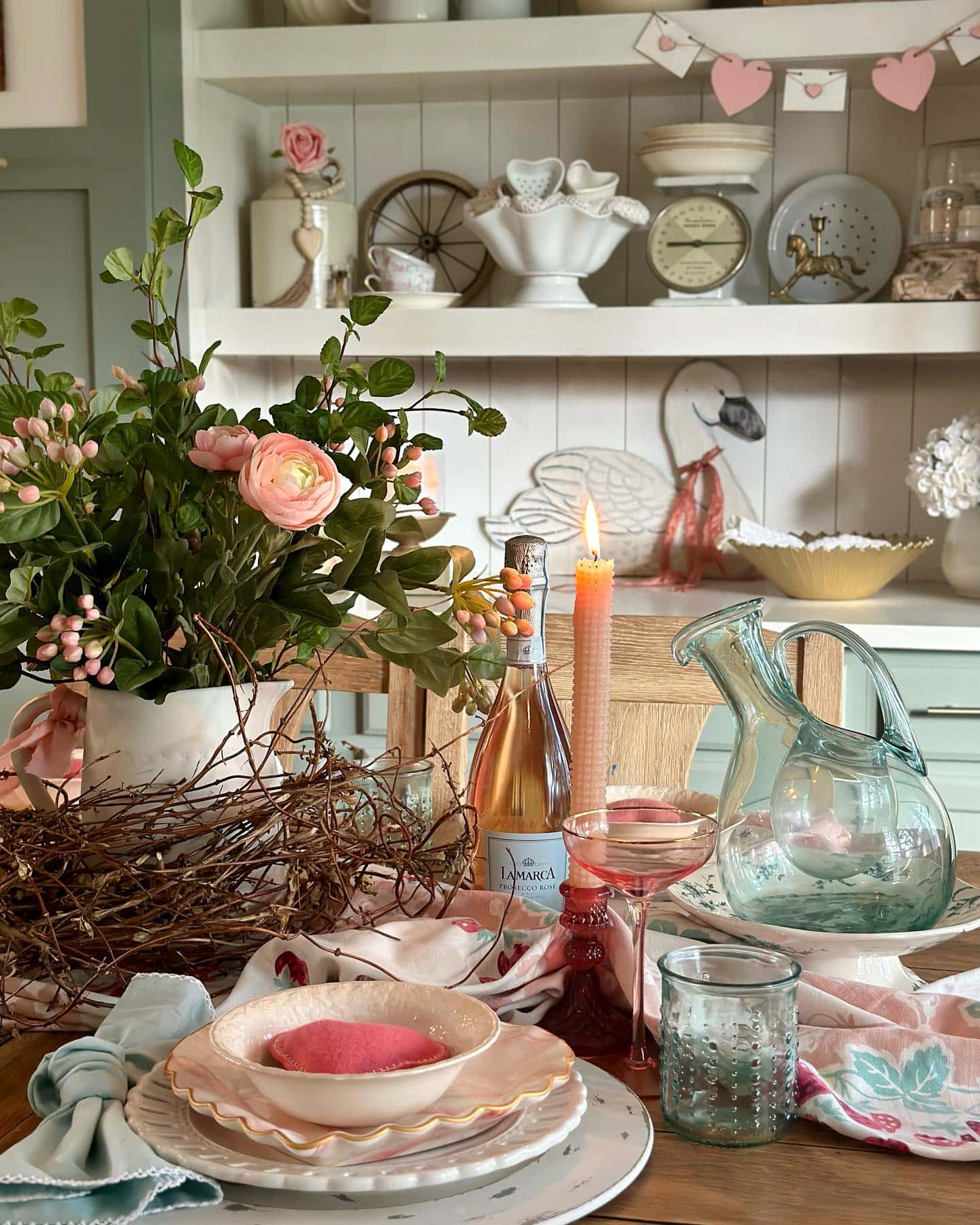 Valentines Day Brunch idea featuring a tablescape in farmhouse style