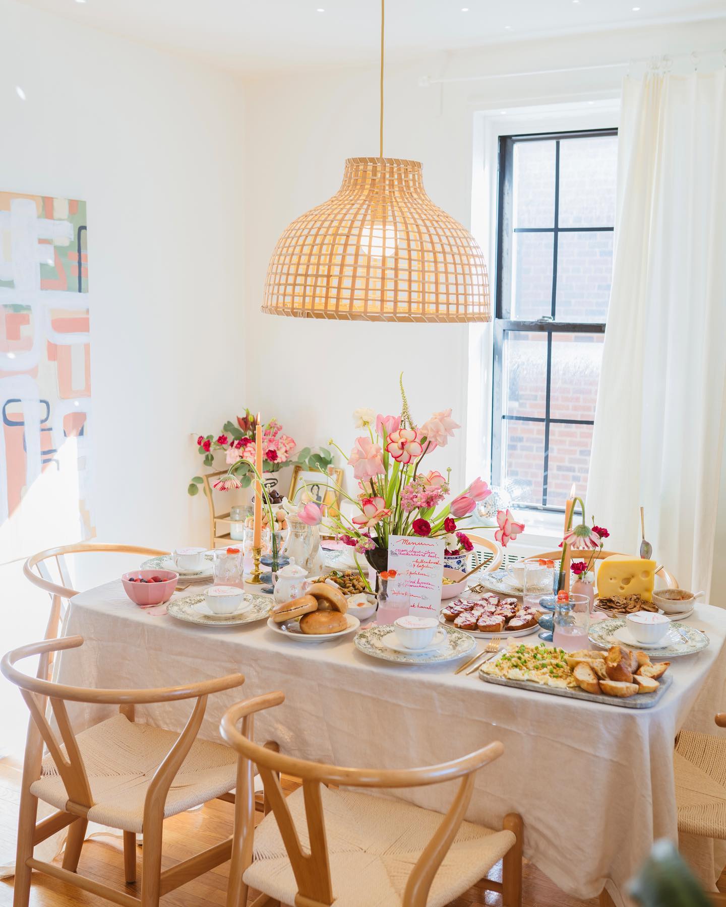 Valentines Day Brunch idea featuring a tablescape in boho style