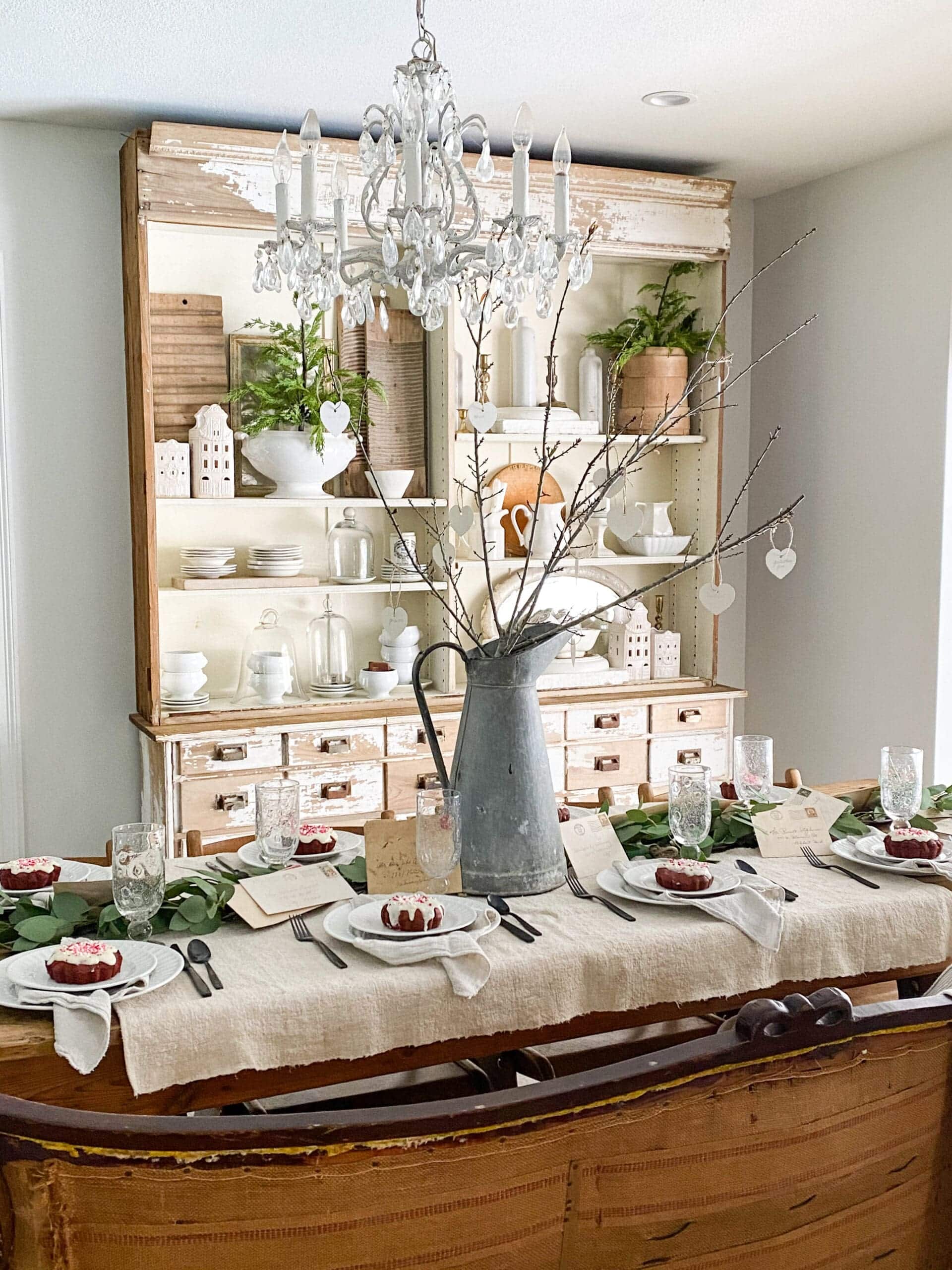 Valentines Day Brunch idea featuring a tablescape in farmhouse style