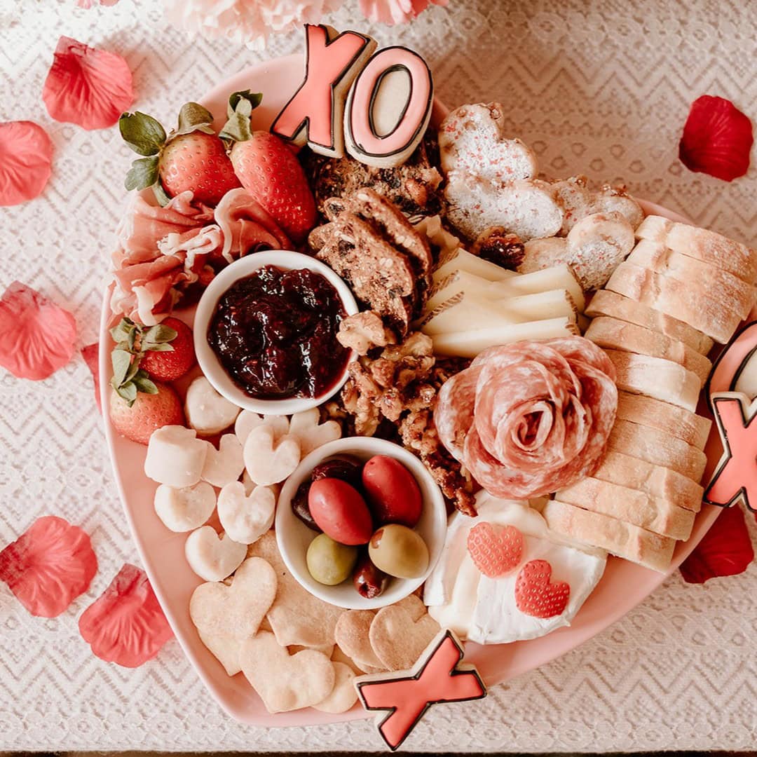 Valentines Day Charcuterie Board ideas and inspiration in red and pink