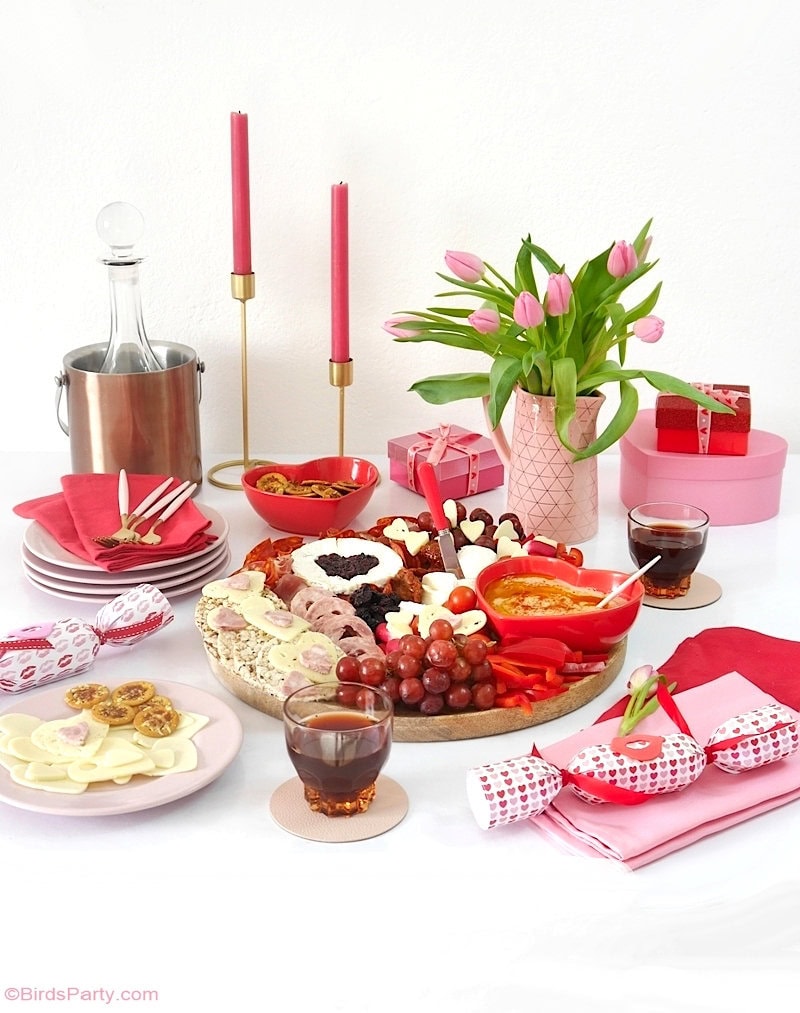 Valentines Day Charcuterie Board ideas and inspiration in red and pink
