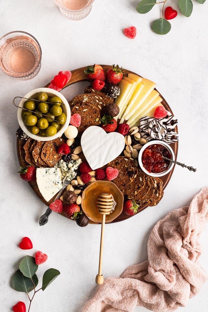 Valentines Day Charcuterie Board ideas and inspiration in red and pink