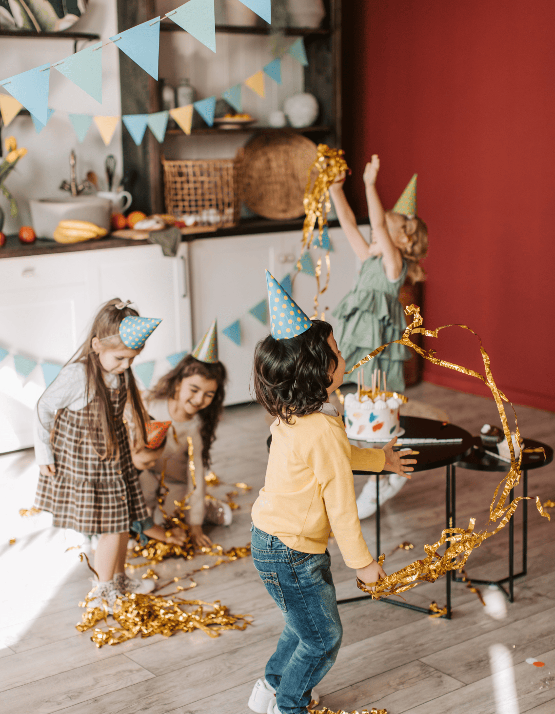 Celebrating New Year's eve with kids featuring a children at home party having fun