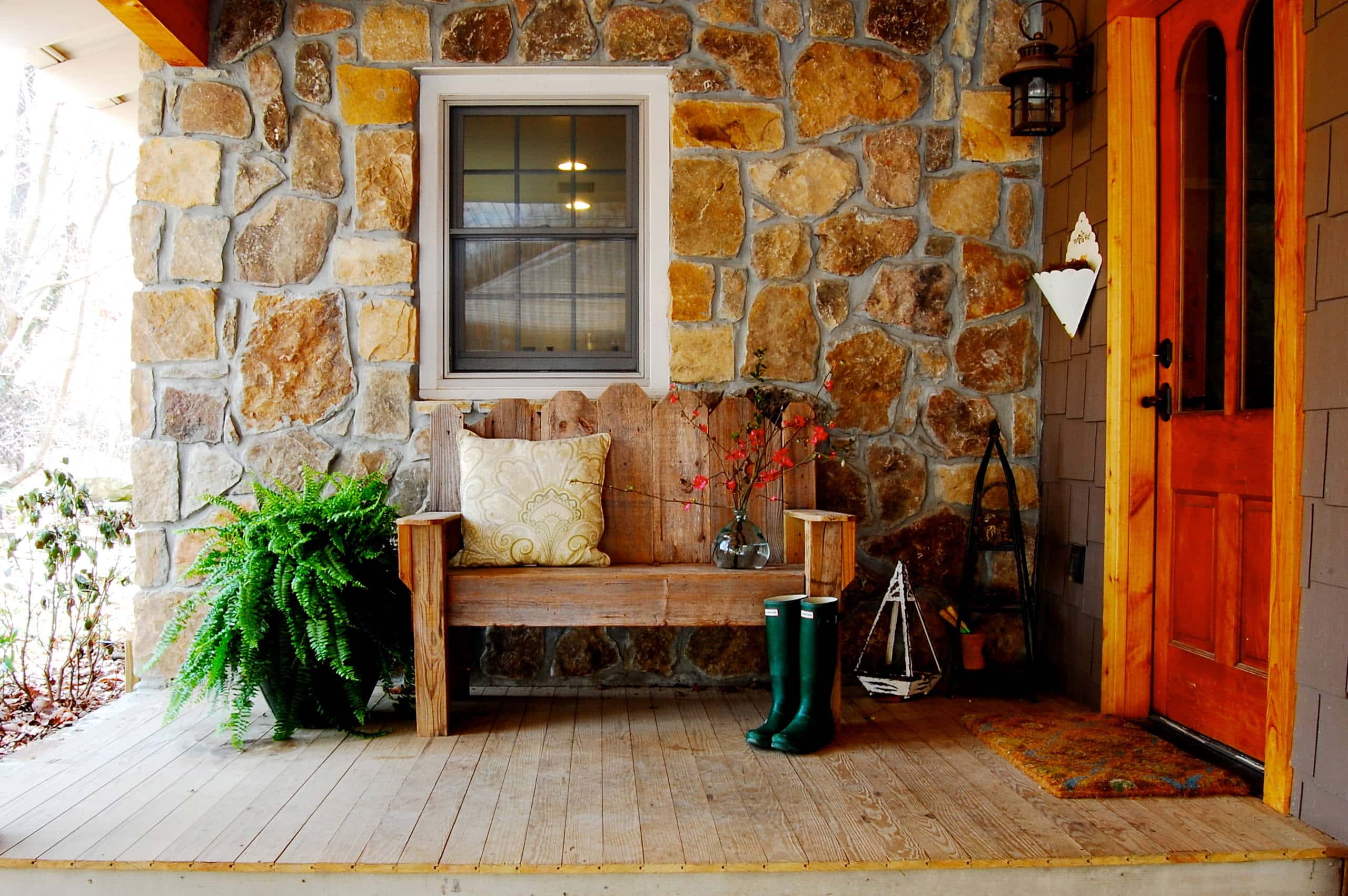 Decorating after Christmas idea featuring rustic porch in winter