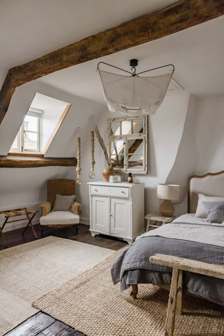 Decorating after Christmas idea featuring farmhouse bright winter bedroom
