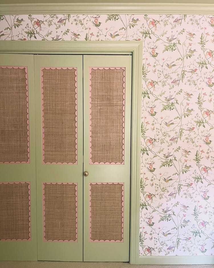 Home design trends 2025 idea featuring a whimsical closet window with floral wallpaper