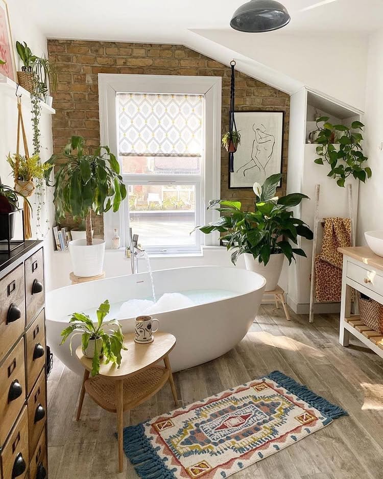 Home design trends 2025 idea featuring a indoor plants in a spa-like bathroom