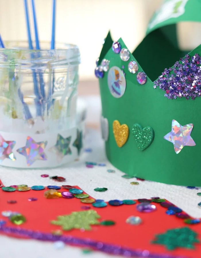 Kid-friendly Christmas party idea featuring a craft station