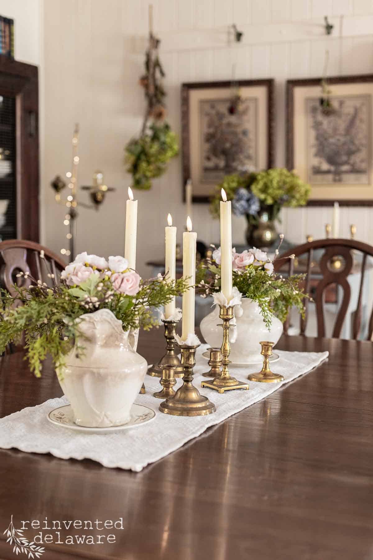 Vintage Valentine's Day decor idea featuring a dining table setting