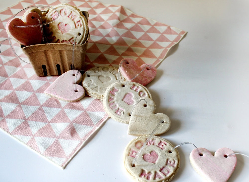 DIY Valentines kid-friendly craft idea featuring salt dough hearts