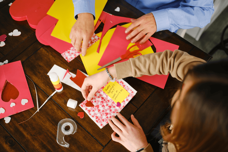 DIY Valentines kid-friendly craft idea featuring children making crafts