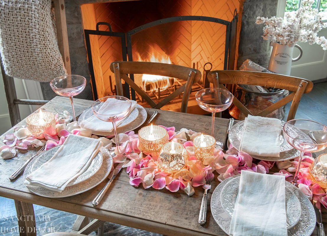 DIY Valentine's Day Decor idea featuring farmhouse style table setting