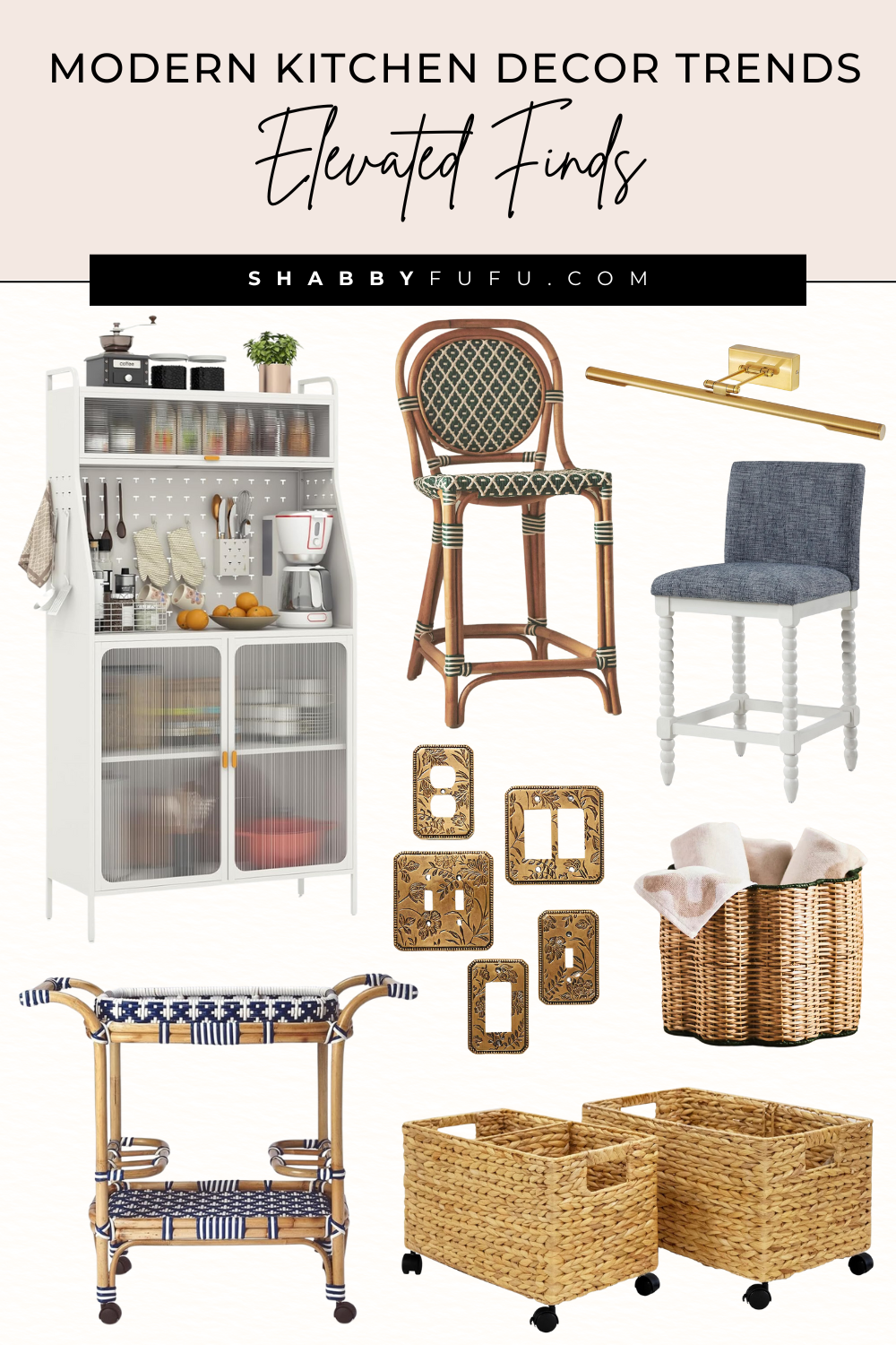 Pinterest pin collage featuring modern kitchen decor trends finds