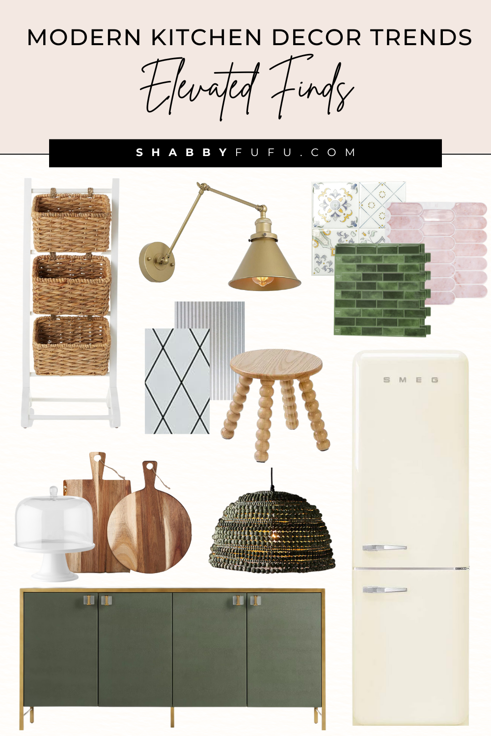 Pinterest pin collage featuring modern kitchen decor trends finds