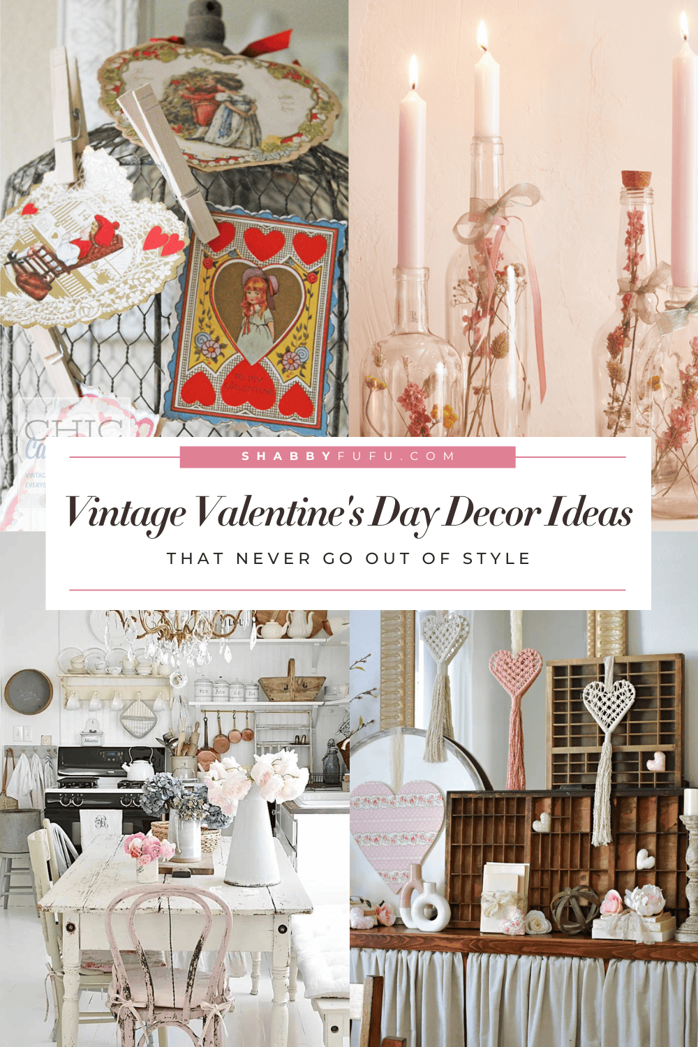 Pinterest graphic titled "Vintage Valentine's Day decor ideas"