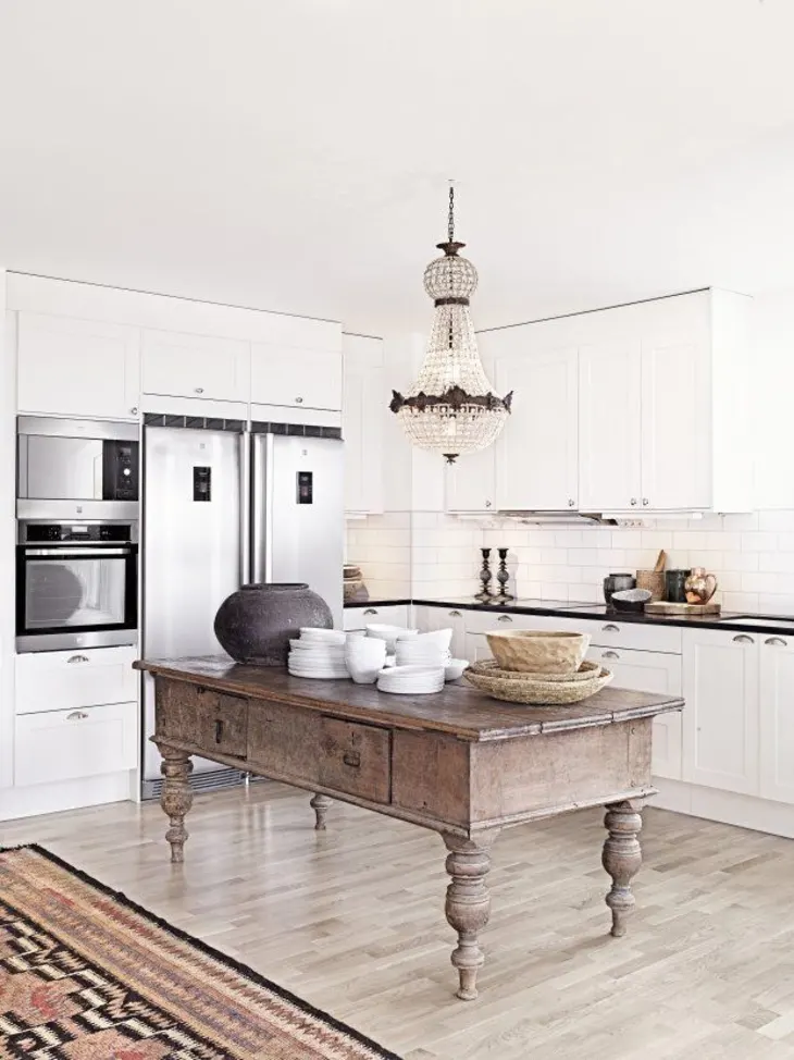 Vintage style furniture example of rustic french kitchen
