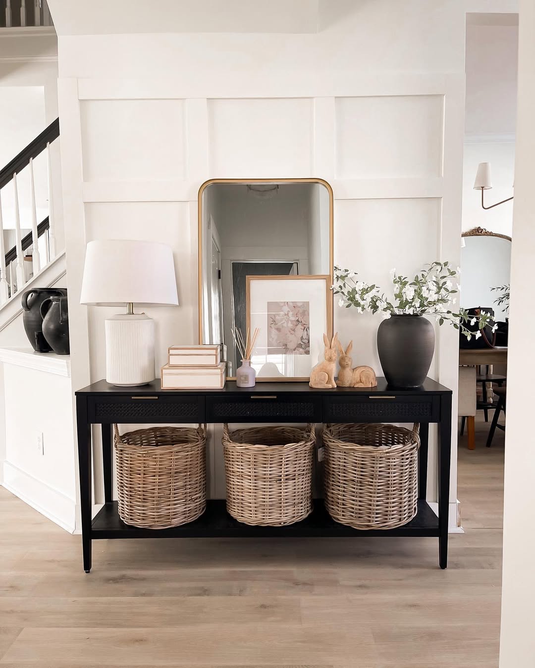 Eastern entryway table decor featuring a modern transitional styling idea